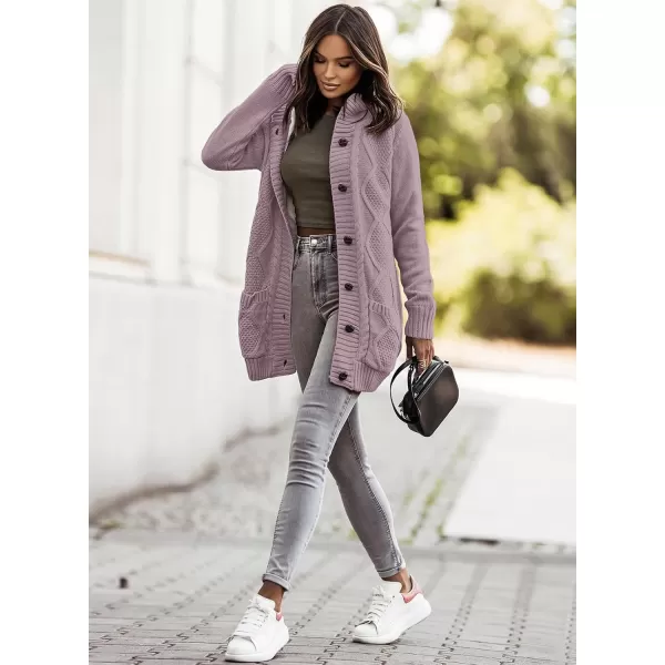 Sidefeel Womens Cardigan Sweaters Hooded Fleece Lined Button Down Front Jackets Winter Coat with PocketsHooded 21 Purple