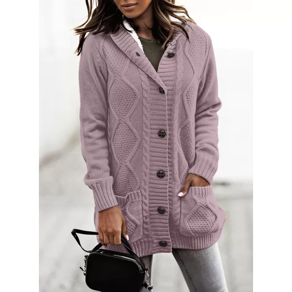 Sidefeel Womens Cardigan Sweaters Hooded Fleece Lined Button Down Front Jackets Winter Coat with PocketsHooded 21 Purple