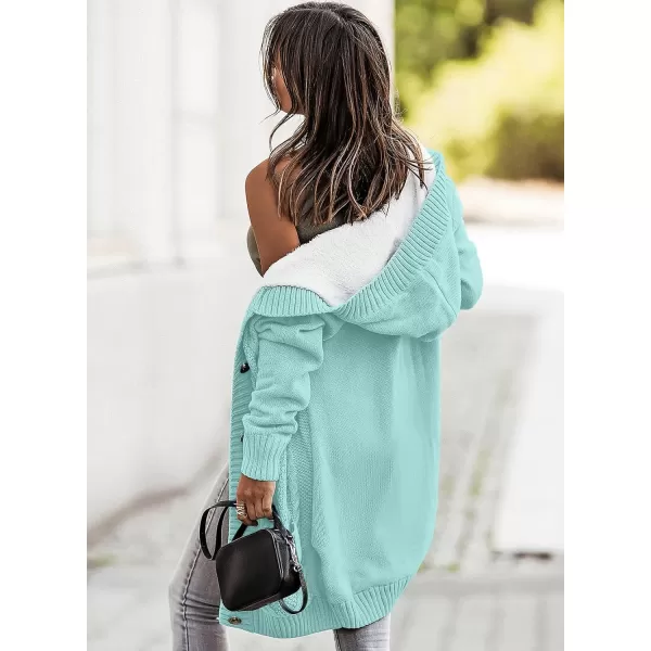 Sidefeel Womens Cardigan Sweaters Hooded Fleece Lined Button Down Front Jackets Winter Coat with PocketsHooded 21 Sky Blue