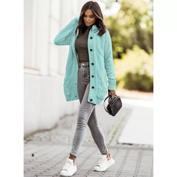 Sidefeel Womens Cardigan Sweaters Hooded Fleece Lined Button Down Front Jackets Winter Coat with PocketsHooded 21 Sky Blue