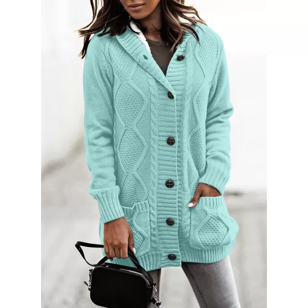 Sidefeel Womens Cardigan Sweaters Hooded Fleece Lined Button Down Front Jackets Winter Coat with PocketsHooded 21 Sky Blue