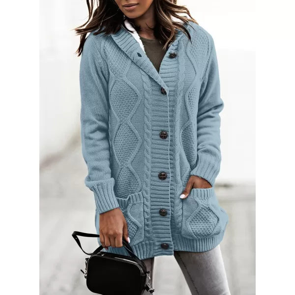 Sidefeel Womens Cardigan Sweaters Hooded Fleece Lined Button Down Front Jackets Winter Coat with PocketsHooded 22 Blue