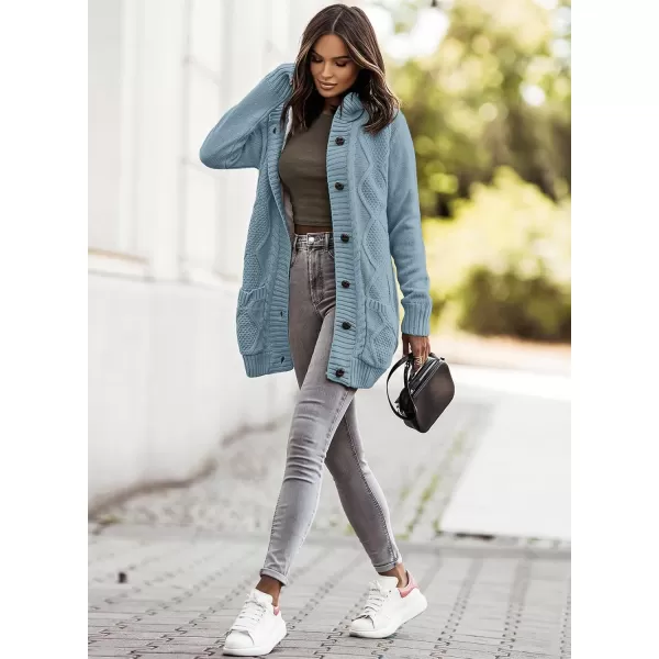 Sidefeel Womens Cardigan Sweaters Hooded Fleece Lined Button Down Front Jackets Winter Coat with PocketsHooded 22 Blue