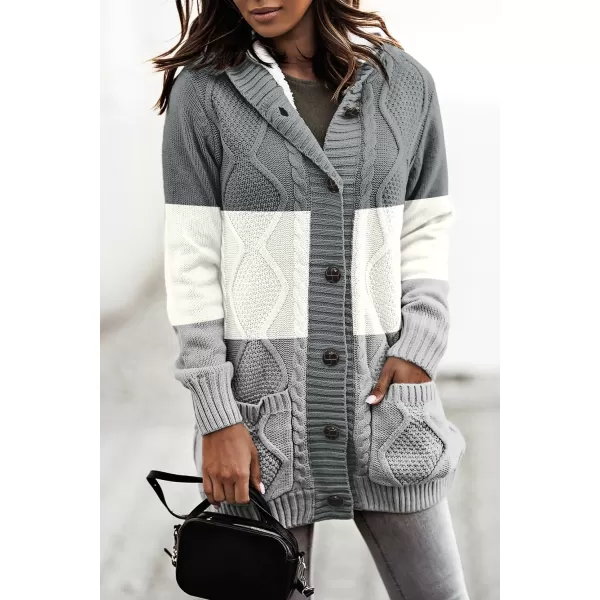 Sidefeel Womens Cardigan Sweaters Hooded Fleece Lined Button Down Front Jackets Winter Coat with PocketsHooded 22 Gray