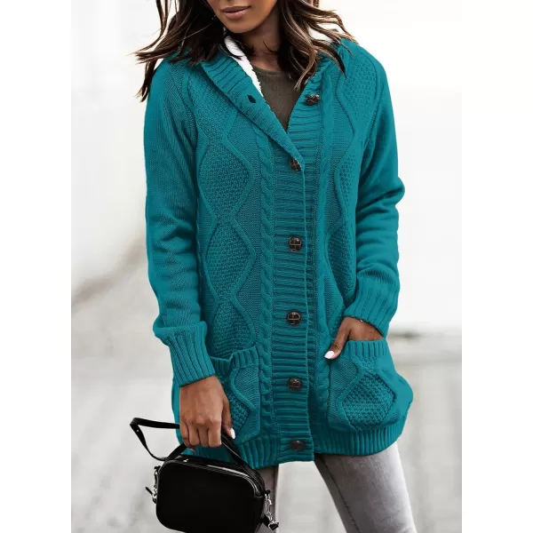 Sidefeel Womens Cardigan Sweaters Hooded Fleece Lined Button Down Front Jackets Winter Coat with PocketsHooded 23 Blue