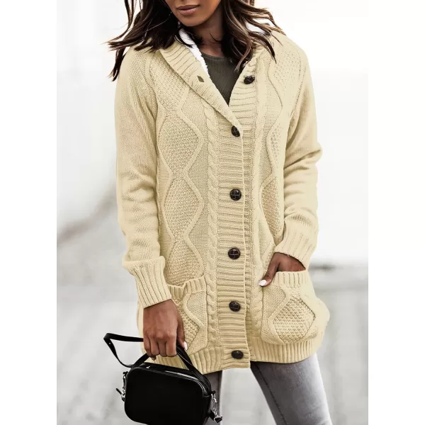 Sidefeel Womens Cardigan Sweaters Hooded Fleece Lined Button Down Front Jackets Winter Coat with PocketsHooded Beige