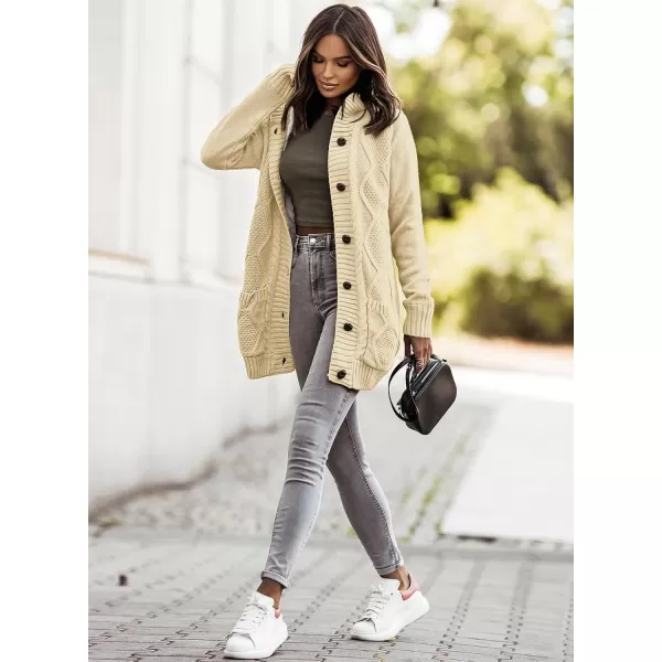 Sidefeel Womens Cardigan Sweaters Hooded Fleece Lined Button Down Front Jackets Winter Coat with PocketsHooded Beige