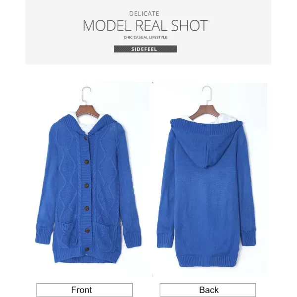 Sidefeel Womens Cardigan Sweaters Hooded Fleece Lined Button Down Front Jackets Winter Coat with PocketsHooded Blue