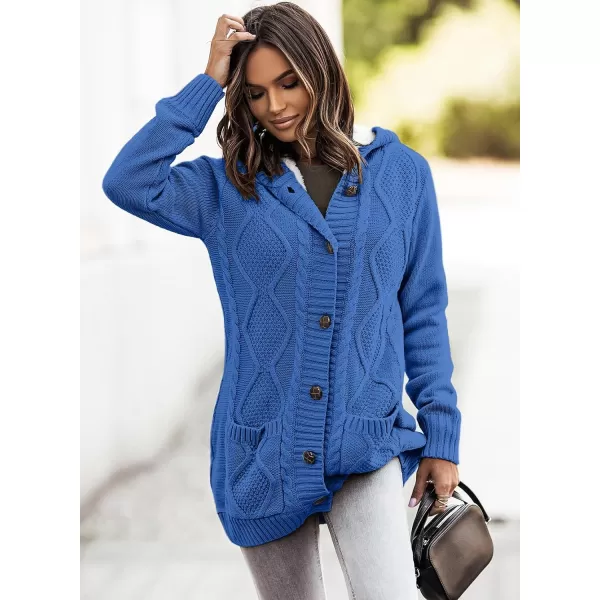 Sidefeel Womens Cardigan Sweaters Hooded Fleece Lined Button Down Front Jackets Winter Coat with PocketsHooded Blue