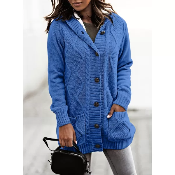 Sidefeel Womens Cardigan Sweaters Hooded Fleece Lined Button Down Front Jackets Winter Coat with PocketsHooded Blue