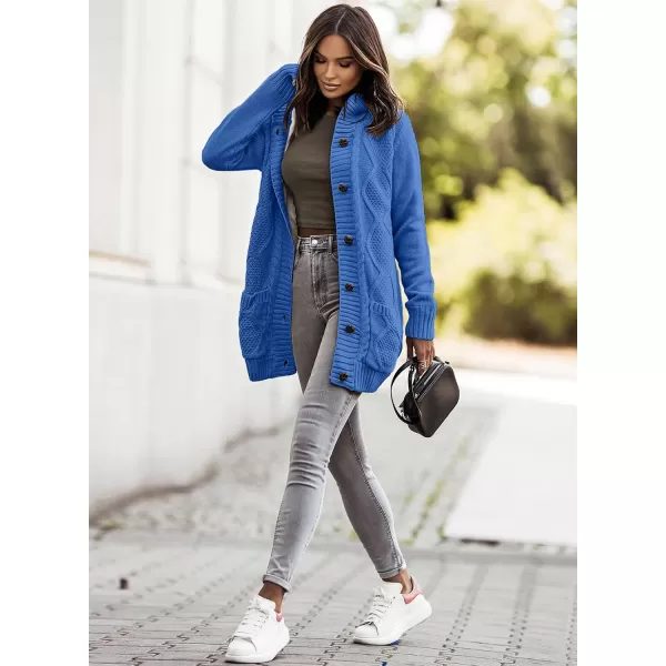 Sidefeel Womens Cardigan Sweaters Hooded Fleece Lined Button Down Front Jackets Winter Coat with PocketsHooded Blue