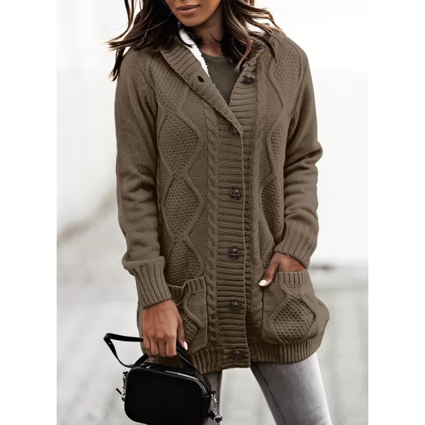 Sidefeel Womens Cardigan Sweaters Hooded Fleece Lined Button Down Front Jackets Winter Coat with PocketsHooded Brown