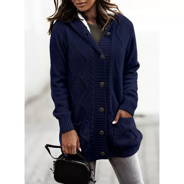 Sidefeel Womens Cardigan Sweaters Hooded Fleece Lined Button Down Front Jackets Winter Coat with PocketsHooded Deep Blue