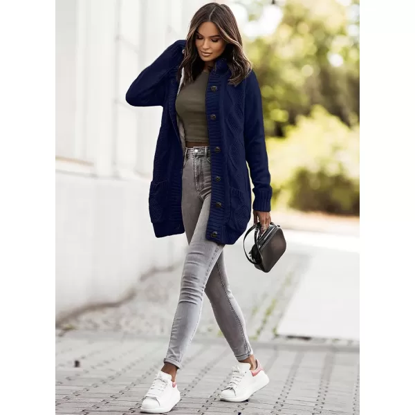 Sidefeel Womens Cardigan Sweaters Hooded Fleece Lined Button Down Front Jackets Winter Coat with PocketsHooded Deep Blue