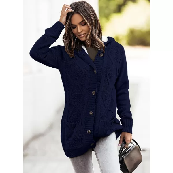 Sidefeel Womens Cardigan Sweaters Hooded Fleece Lined Button Down Front Jackets Winter Coat with PocketsHooded Deep Blue