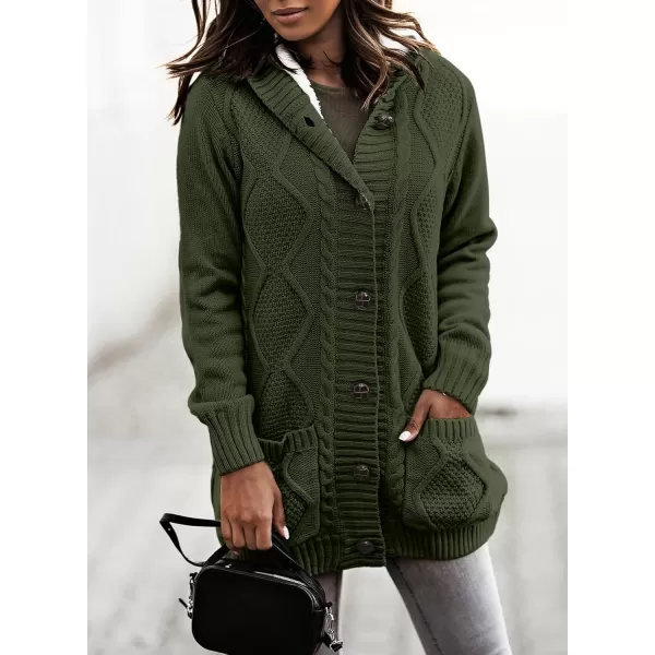 Sidefeel Womens Cardigan Sweaters Hooded Fleece Lined Button Down Front Jackets Winter Coat with PocketsHooded Green