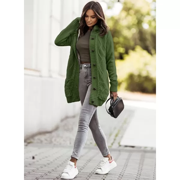 Sidefeel Womens Cardigan Sweaters Hooded Fleece Lined Button Down Front Jackets Winter Coat with PocketsHooded Green