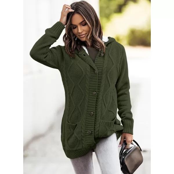 Sidefeel Womens Cardigan Sweaters Hooded Fleece Lined Button Down Front Jackets Winter Coat with PocketsHooded Green