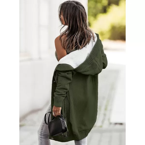 Sidefeel Womens Cardigan Sweaters Hooded Fleece Lined Button Down Front Jackets Winter Coat with PocketsHooded Green