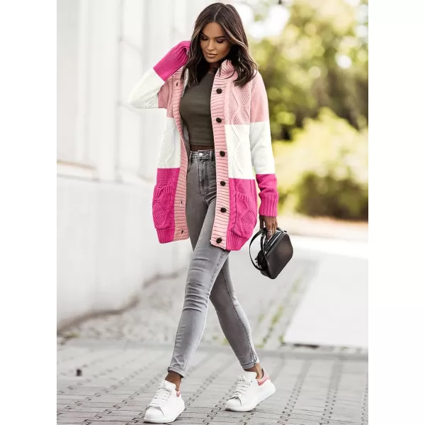 Sidefeel Womens Cardigan Sweaters Hooded Fleece Lined Button Down Front Jackets Winter Coat with PocketsHooded Hot Pink