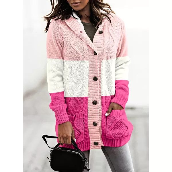 Sidefeel Womens Cardigan Sweaters Hooded Fleece Lined Button Down Front Jackets Winter Coat with PocketsHooded Hot Pink