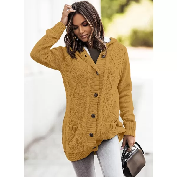 Sidefeel Womens Cardigan Sweaters Hooded Fleece Lined Button Down Front Jackets Winter Coat with PocketsHooded Khaki