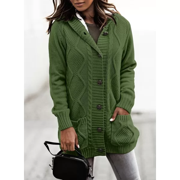 Sidefeel Womens Cardigan Sweaters Hooded Fleece Lined Button Down Front Jackets Winter Coat with PocketsHooded Light Green
