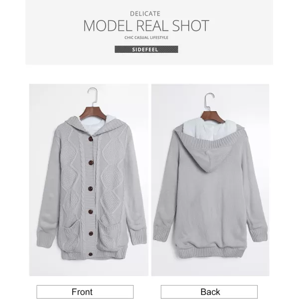 Sidefeel Womens Cardigan Sweaters Hooded Fleece Lined Button Down Front Jackets Winter Coat with PocketsHooded Light Green