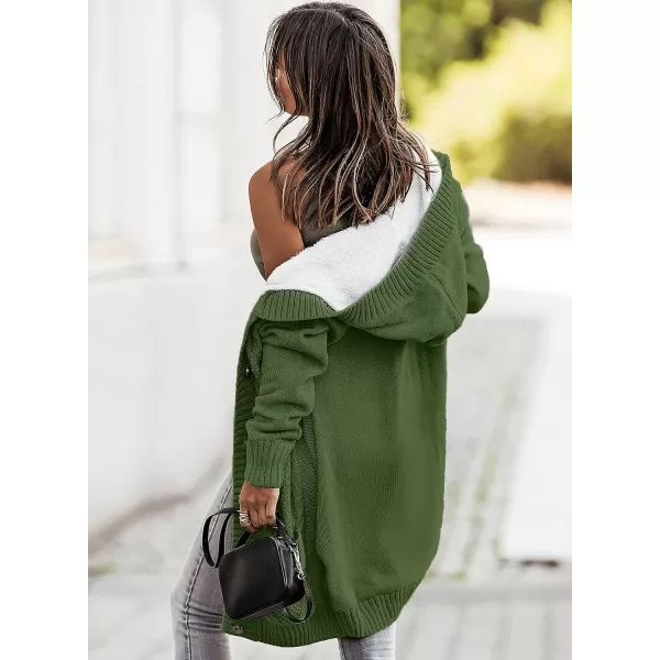 Sidefeel Womens Cardigan Sweaters Hooded Fleece Lined Button Down Front Jackets Winter Coat with PocketsHooded Light Green