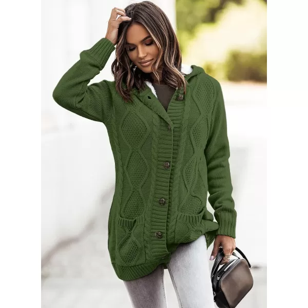 Sidefeel Womens Cardigan Sweaters Hooded Fleece Lined Button Down Front Jackets Winter Coat with PocketsHooded Light Green