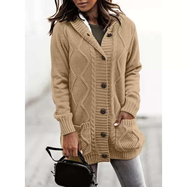 Sidefeel Womens Cardigan Sweaters Hooded Fleece Lined Button Down Front Jackets Winter Coat with PocketsHooded Light Khaki