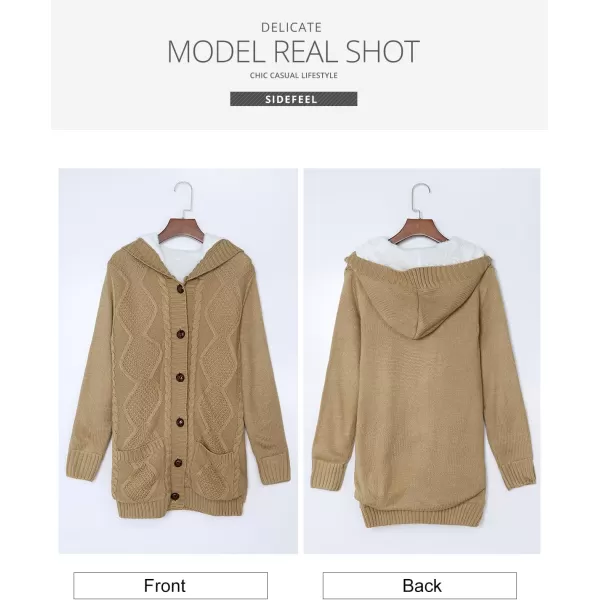 Sidefeel Womens Cardigan Sweaters Hooded Fleece Lined Button Down Front Jackets Winter Coat with PocketsHooded Light Khaki