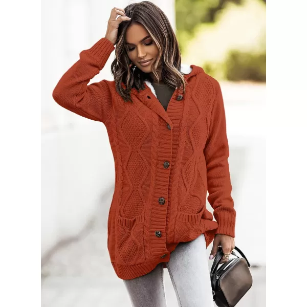 Sidefeel Womens Cardigan Sweaters Hooded Fleece Lined Button Down Front Jackets Winter Coat with PocketsHooded Oronge