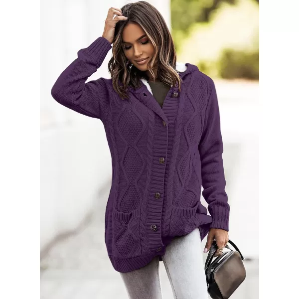 Sidefeel Womens Cardigan Sweaters Hooded Fleece Lined Button Down Front Jackets Winter Coat with PocketsHooded Purple