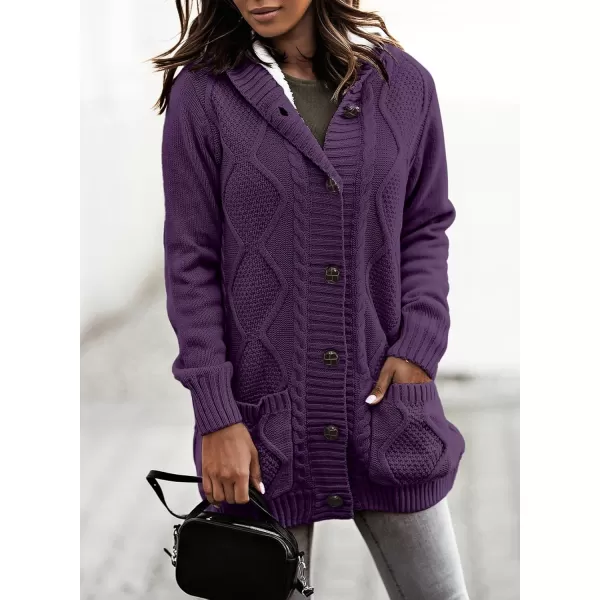 Sidefeel Womens Cardigan Sweaters Hooded Fleece Lined Button Down Front Jackets Winter Coat with PocketsHooded Purple