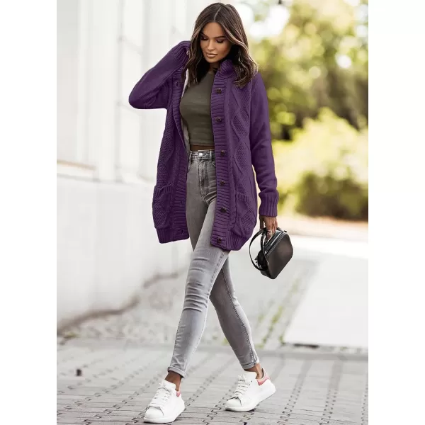 Sidefeel Womens Cardigan Sweaters Hooded Fleece Lined Button Down Front Jackets Winter Coat with PocketsHooded Purple