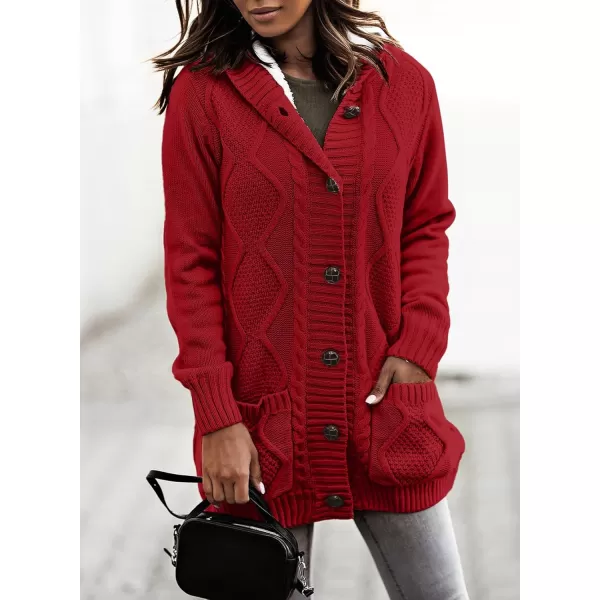 Sidefeel Womens Cardigan Sweaters Hooded Fleece Lined Button Down Front Jackets Winter Coat with PocketsHooded Red