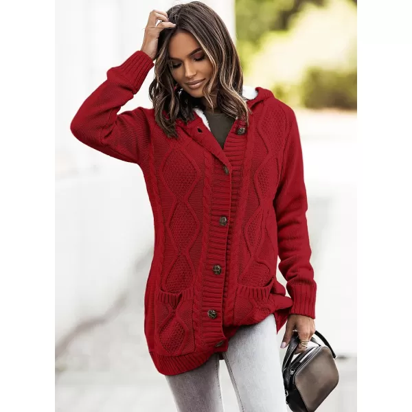 Sidefeel Womens Cardigan Sweaters Hooded Fleece Lined Button Down Front Jackets Winter Coat with PocketsHooded Red