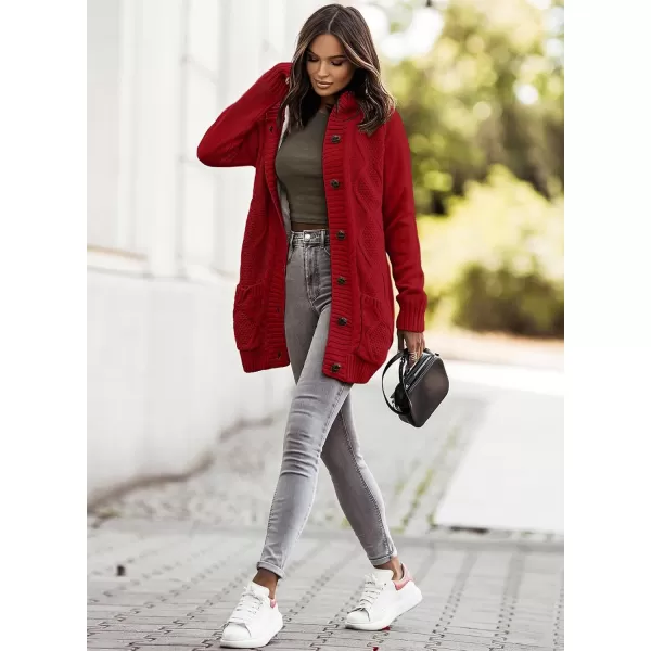 Sidefeel Womens Cardigan Sweaters Hooded Fleece Lined Button Down Front Jackets Winter Coat with PocketsHooded Red