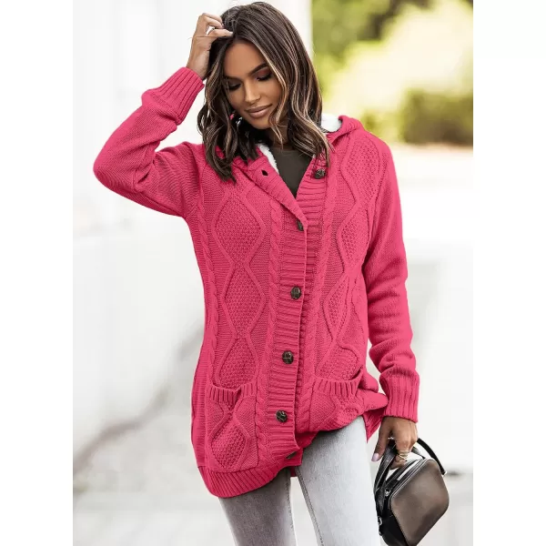 Sidefeel Womens Cardigan Sweaters Hooded Fleece Lined Button Down Front Jackets Winter Coat with PocketsHooded Rose