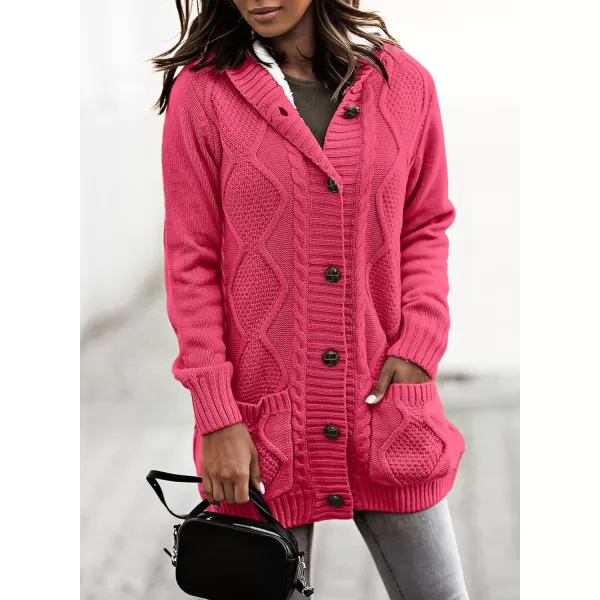 Sidefeel Womens Cardigan Sweaters Hooded Fleece Lined Button Down Front Jackets Winter Coat with PocketsHooded Rose