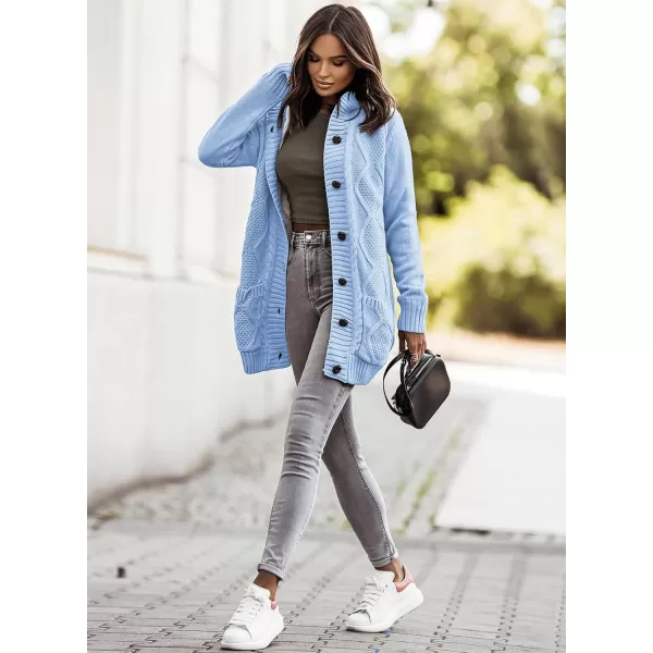 Sidefeel Womens Cardigan Sweaters Hooded Fleece Lined Button Down Front Jackets Winter Coat with PocketsHooded Sky Blue