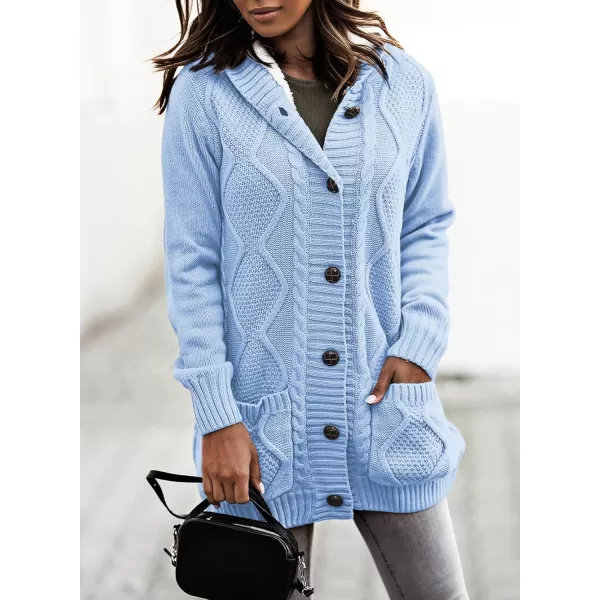 Sidefeel Womens Cardigan Sweaters Hooded Fleece Lined Button Down Front Jackets Winter Coat with PocketsHooded Sky Blue