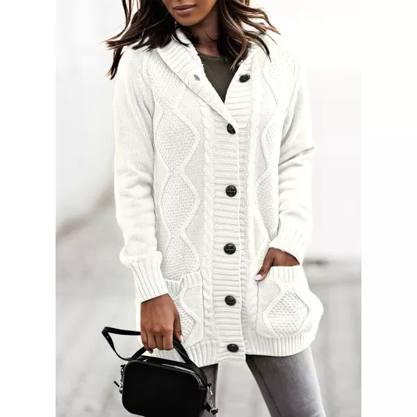 Sidefeel Womens Cardigan Sweaters Hooded Fleece Lined Button Down Front Jackets Winter Coat with PocketsHooded White