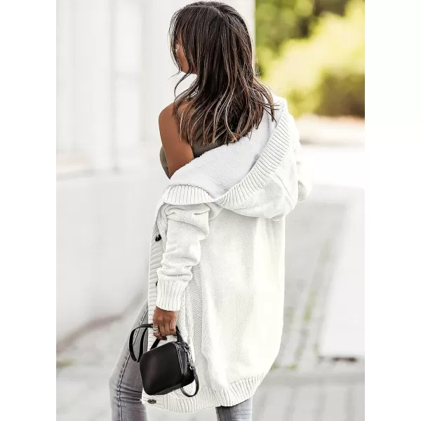 Sidefeel Womens Cardigan Sweaters Hooded Fleece Lined Button Down Front Jackets Winter Coat with PocketsHooded White