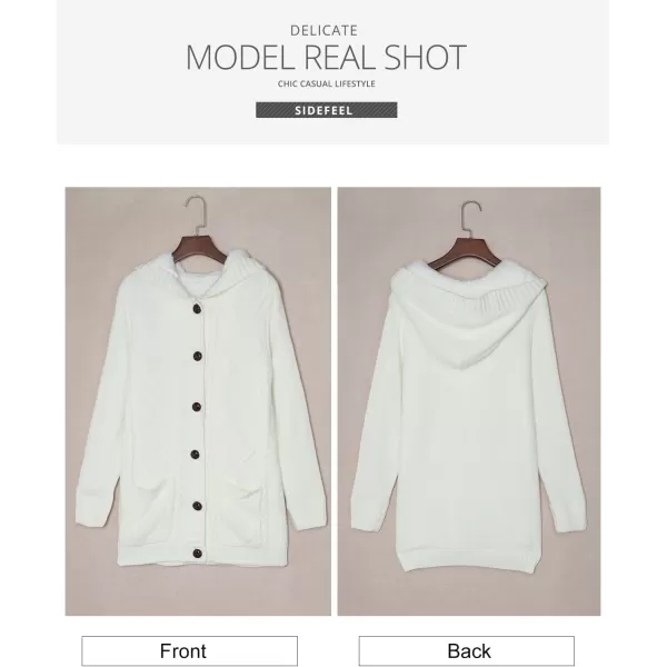 Sidefeel Womens Cardigan Sweaters Hooded Fleece Lined Button Down Front Jackets Winter Coat with PocketsHooded White