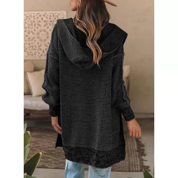 Sidefeel Womens Cardigan Sweaters Hooded Oversized Open Front Chunky Knit Plaid Sweater Coat Fall Fashion TopsBlack