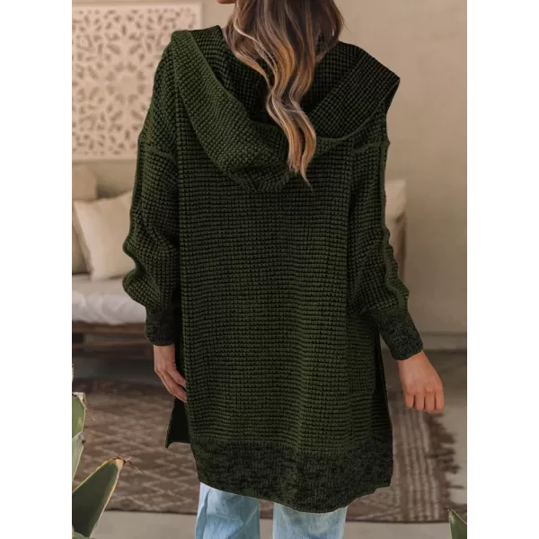 Sidefeel Womens Cardigan Sweaters Hooded Oversized Open Front Chunky Knit Plaid Sweater Coat Fall Fashion TopsBlackish Green