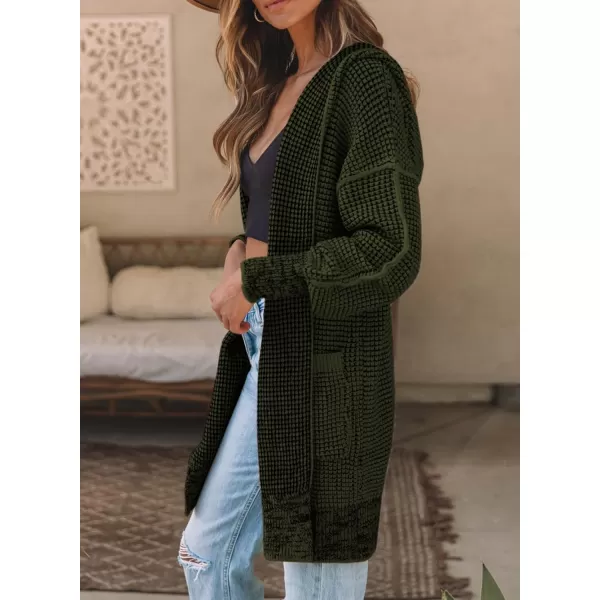 Sidefeel Womens Cardigan Sweaters Hooded Oversized Open Front Chunky Knit Plaid Sweater Coat Fall Fashion TopsBlackish Green