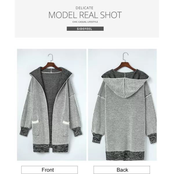 Sidefeel Womens Cardigan Sweaters Hooded Oversized Open Front Chunky Knit Plaid Sweater Coat Fall Fashion TopsGray